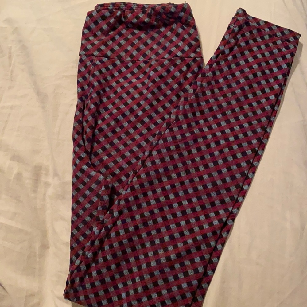 Lularoe OS black, green and maroon leggings